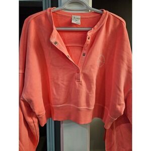 OFFLINE by Aerie Coral Pink Henley Cropped Sweatshirt Snap Front Large